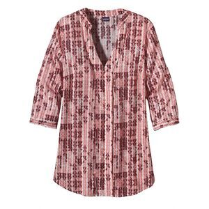 Patagonia Women’s 4 Organic Cotton Tunic Top Red Black Boho Print 3/4 Sleeve